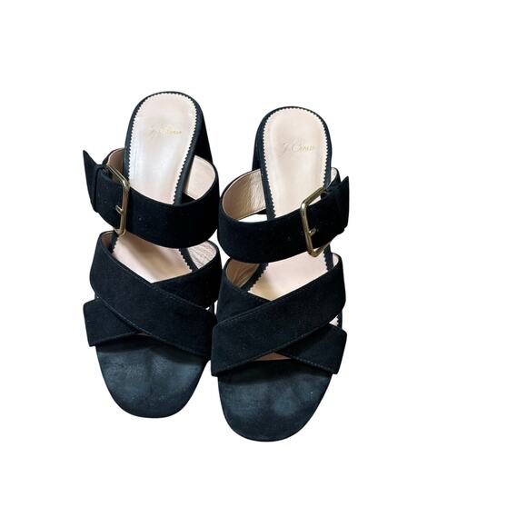 J.Crew Back Suede Criss Cross Gold Buckle Sandals Sz 9.5 - Picture 1 of 4